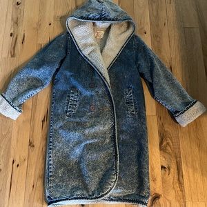 Vintage wool/sherpa lined long denim coat.